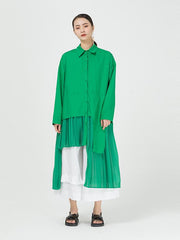 Cropped Splicing Pleated Shirt Midi Dress
