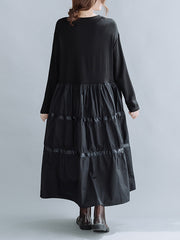 Women Retro Stitching Loose Dress