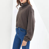 Casual Mock Neck Solid Short Sweatshirt