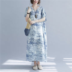 V-Neck Printed Short Sleeves Maxi Dress