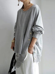 Casual Irregular Solid Color Round-Neck Long Sleeves T-Shirt