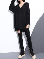 V-Neck Solid Folds Long Sleeves Knitted Top