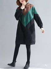 Loose Contrast Color Stitching Velvet Long Hoodie