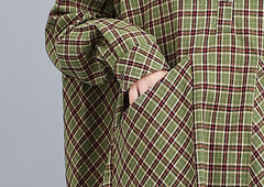 Loose Stand Collar Plaid Midi Dress