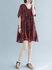 Loose Floral V-Neck Falbala Dress
