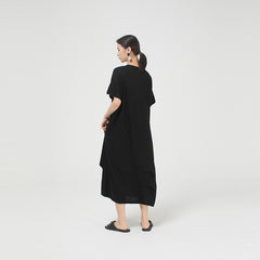 Solid Short Sleeves Cropped Maxi Dress