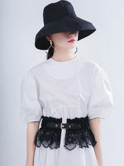 Hook Flower Hollow Lace Solid Color Waistband