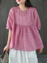 Vintage Loose Polka Dot Crew Neck Women's T-Shirt