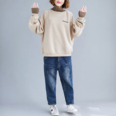 Women Letter Printed Warm Pullover Sweatshirt