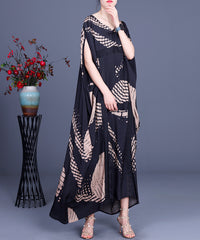 Retro Print Round Neck Irregular Loose Casual Dress