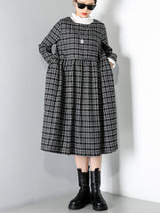 Women Stitching Plaid Pullover Dress