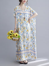 Loose V-Neck Bohemian Print Casual Dress