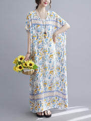 Loose V-Neck Bohemian Print Casual Dress