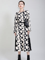 Polka Dots Irregular Big Hem Stitching Midi Dress