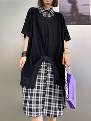 Loose Thin Retro Lapel Fake Two Piece Dress