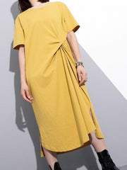 Split-side Solid Loose Cropped T-shirt Midi Dresses