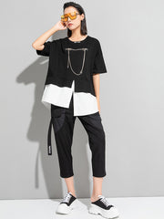 Simple Irregular Solid Splicing False Two T-Shirt