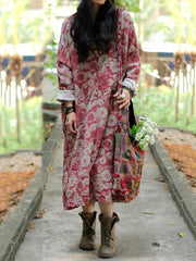 Original Ramie Cotton Floral Printed Maxi Dress
