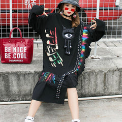 Women Stitching Printed Loose Casual Dress