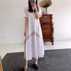 Long Sleeve Pleated Over Knee Loose Fitting Slimming Dress