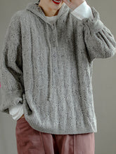 Retro Solid Color Hollow Knitted Hooded Sweater