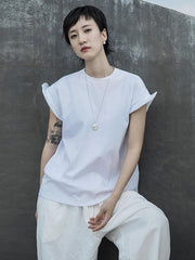 Solid Color Fly Sleeve Round Neck T-Shirt