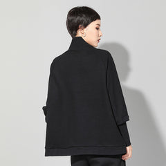 Zipper Batwing Sleeves Solid Sweatshirt