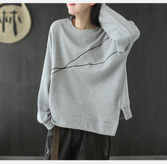 Women Retro Loose Pullover Sweatshirt