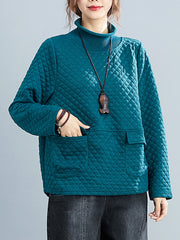 Women Solid Color High Collar Casual Sweatshirt