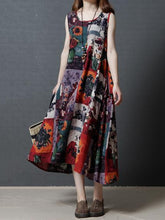 Red Printed Sleeveless Long Dress