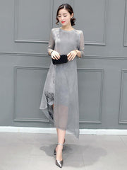 Gray Chinoiserie Traditional Eugenia Midi Dress