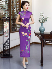 Vintage Floral Printed Silk Long Cheongsams