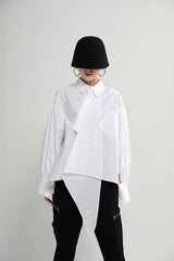 Women Solid Color Irregular Lapel Shirt