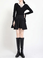 Women V-Neck Hollow Long Sleeve Pullover Bottoming Shirt