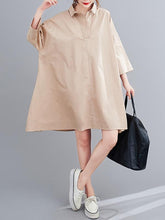 Original Solid V-Neck Shirt Dress