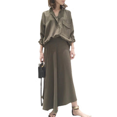 Casual Suit Loose Collar Collar Shirt With Skirt