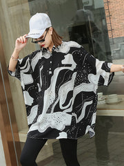 Loose Thin Retro Print Lapel Casual Shirt