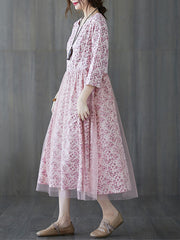 Women Floral Mesh Stitching Dress