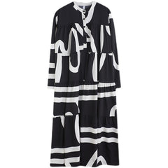 Loose Striped Long Sleeve Shirt Maxi Dress