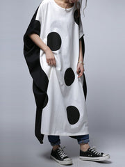 Loose Polka-Dot Round-Neck Batwing Sleeves Maxi Dress