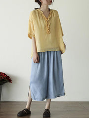 Artistic Retro Solid Wide Leg Jean Pants