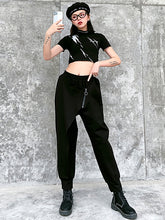 Black Solid High Waist Harem Pants
