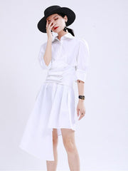 Simple Irregular Solid Pleated Midi Dress