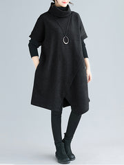 Women High Collar Loose Irregular Base Dress