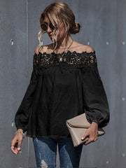 Lace Stitching One Shoulder Puff Sleeve T-Shirt