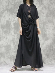 Irregular V-Neck Pleats Maxi Dress