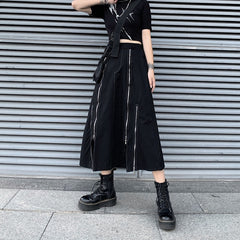Women Irregular Zipper Solid Color Casual High Waist Skirt
