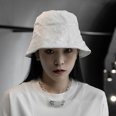 Simple Black Pleated Jacquard Fisherman Hat