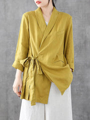 Loose Ethnic Style Solid Lace-Up Cropped Suit Outwear