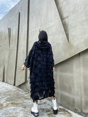 Split-Joint Tasseled Hooded Midi Dress